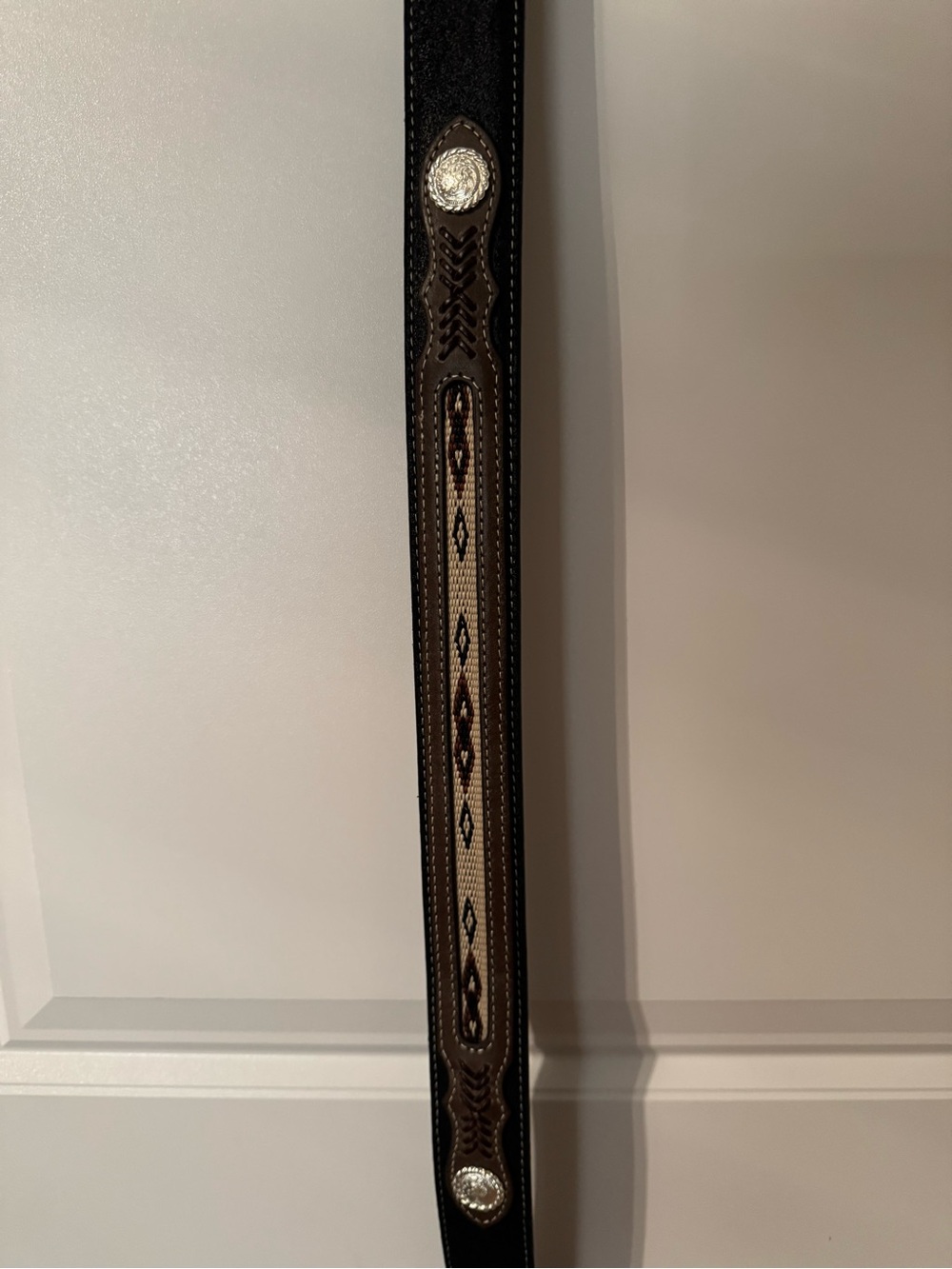 Nocona Brown/Black Leather Western Belt with Silver Buckle & Woven Accents Sz 36 - Picture 3 of 7
